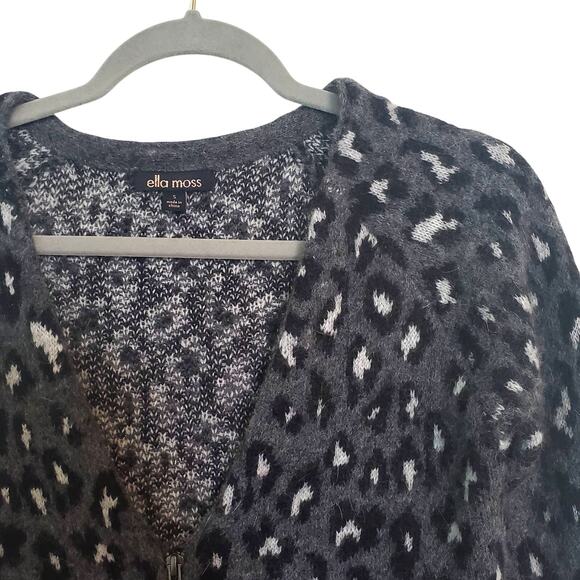 New Ella Moss Angora Wool Sweater S Zip Jacket Leopard Whimsigoth Gray Black - Picture 3 of 7